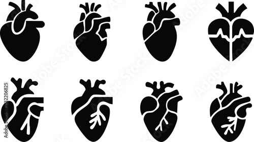 Set of anatomical heart icon Set, Human anatomical heart, heartbeat, cardiovascular, anatomy, medical, health, cardiology illustration, biology, organ, human heart collection, Vector illustration !