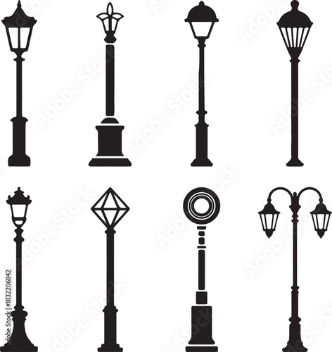 Street lamp silhouettes collection urban decor elements