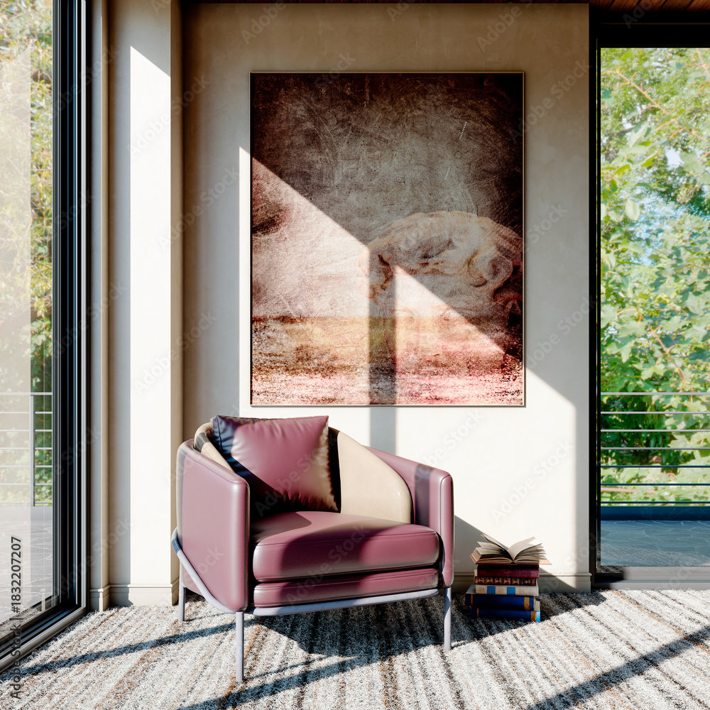 Fototapeta premium Large luxury modern bright interiors Living room mockup illustration 3D rendering image