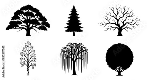 Collection of diverse tree silhouettes for nature and design projects