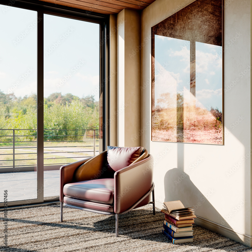 Fototapeta premium Large luxury modern bright interiors Living room mockup illustration 3D rendering image