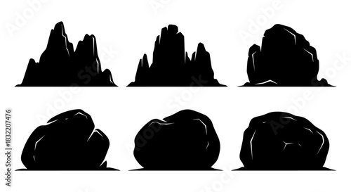 Silhouette collection of rocky mountain and boulder shapes