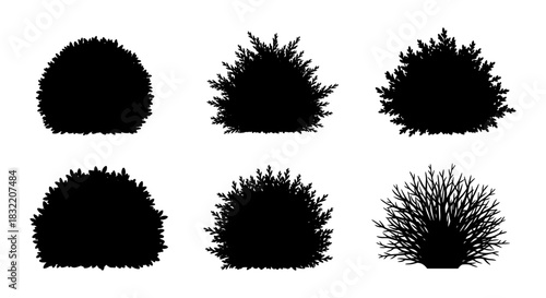 Set of black bush silhouettes for landscape design and nature projects