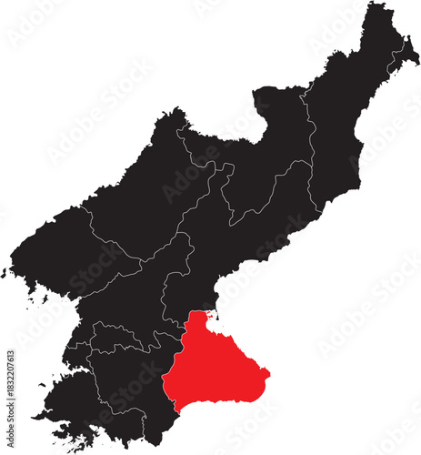 Gangwon Province on the Map of North Korea Vector Editable