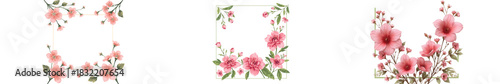 Wallpaper Mural Three distinct floral frame designs featuring pink flowers and green leaves Each decorative border offers an elegant and Torontodigital.ca