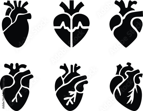 Set of anatomical heart icon Set, Human anatomical heart, heartbeat, cardiovascular, anatomy, medical, health, cardiology illustration, biology, organ, human heart collection, Vector illustration !