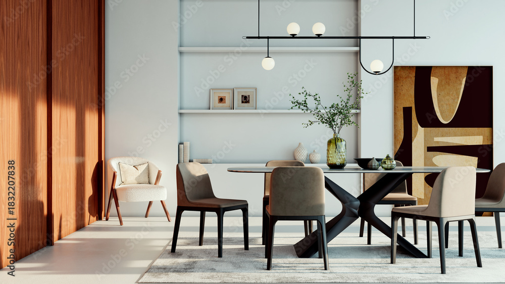 Fototapeta premium Large luxury modern bright interiors Living room mockup illustration 3D rendering image