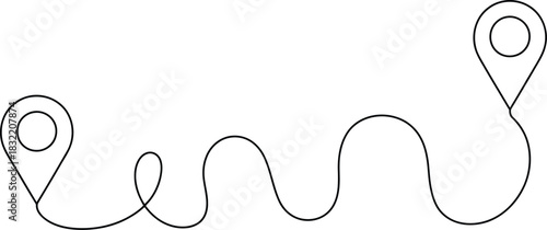 Continuous Line Drawing of Route with Location Markers, Representing a Journey or Path