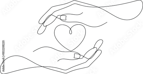 Line Art Hands Holding Heart Minimalist Love, Care, and Connection Illustration Design