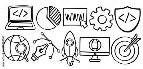 Set of Web development theme Isolated Vector