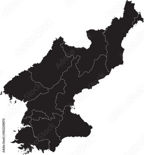 Map of North Korea with Regions (Provinces) Editable Vector