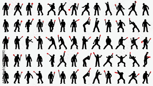 Dynamic crowd silhouettes cheering with red torches, conveying energy, unity, and passionate support, ideal for events, sports, or political movements