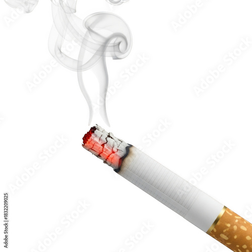 Burning cigarette with smoke isolated on transparent background
