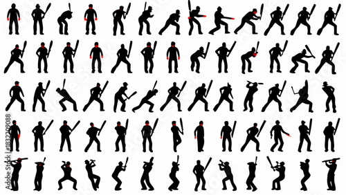 Dynamic silhouettes of baseball players showcase power, action, and teamwork, perfect for sports marketing, game promotions, and athletic designs, originally vector art