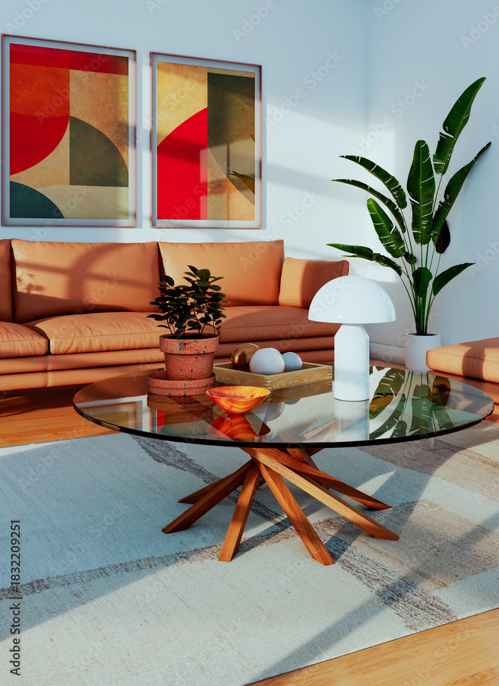 Fototapeta premium Large luxury modern bright interiors Living room mockup illustration 3D rendering image