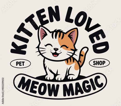 Cute cartoon kitten logo design for pet shop or store