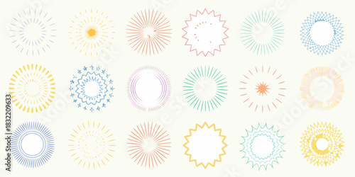 Collection of colorful starburst and sunburst graphic elements