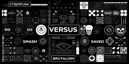 Cyberpunk versus smash brutalism artistic collage