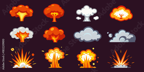 Collection of cartoon explosion and smoke cloud illustrations