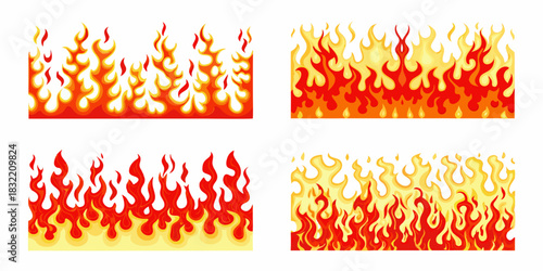 Collection of stylized flame borders and patterns