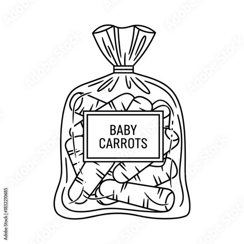 Hand drawn illustration of a bag of baby carrots with a label