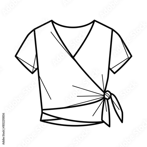 Fashion illustration of a short sleeve wrap top with a tie closure
