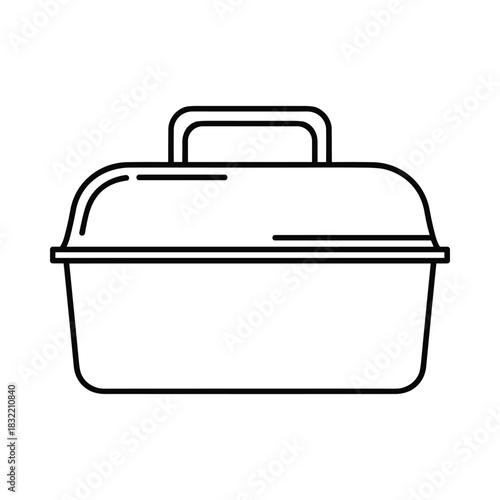 Simple line drawing of a portable charcoal grill with a handle on top