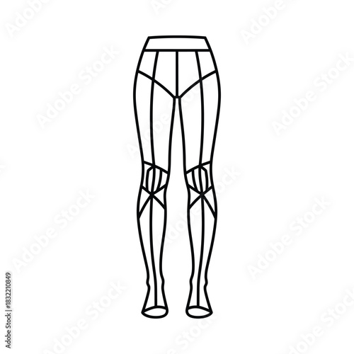 Fashion illustration of futuristic high waisted leggings with geometric paneling and cutouts