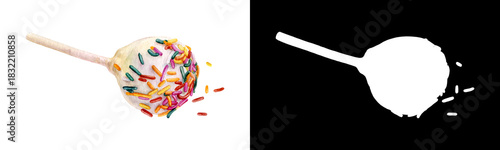 Colorful Watercolor Illustration of Cake Pop with Rainbow Sprinkles on Stick