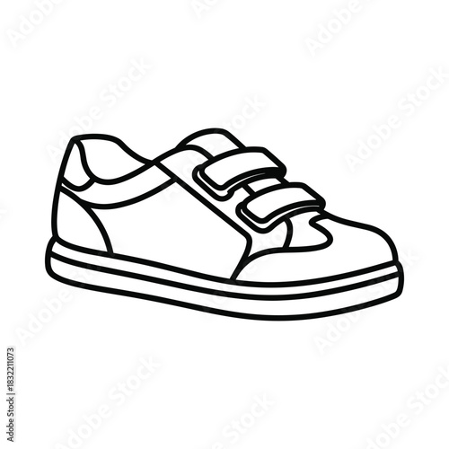 Simple outline drawing of a child s sneaker with velcro straps