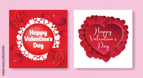 Modern Valentine’s Day Celebration Party Square Flyer and Poster Bundle with Gift Sale Ads, Promo Web Banner Set, Greeting Card Vector Illustration Background for Valentine Social Media Posts design