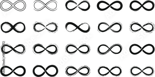 Infinity symbol collection, abstract loop icons, graphic design elements, artistic variations, endless shape set, creative vector, modern illustration, minimal