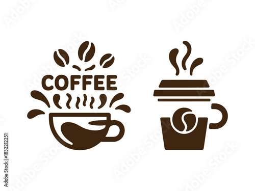 Two coffee logos one with coffee beans and the other with a bean on the cup icon