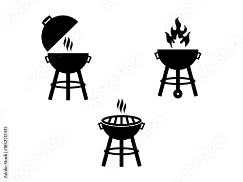 Grill Vector Icon Set, Clean BBQ Grill Symbols for Cooking and Barbecue Designs