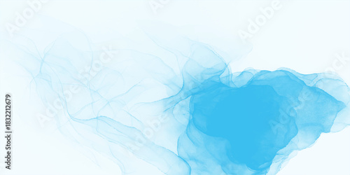 Blue ice colored smoke art creates a cold winter cloud texture with a frozen watercolor painting pattern isolated on a white paper background