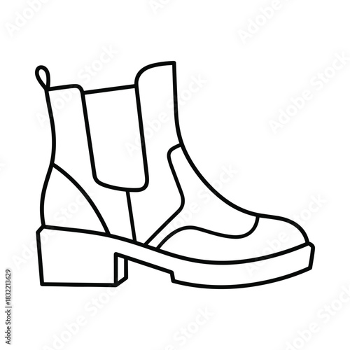 Outline drawing of a stylish chelsea boot with a block heel and thick sole