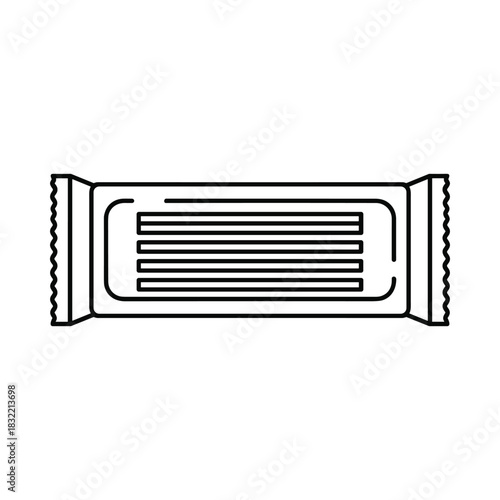 Simple line drawing of a wrapped candy bar or snack bar with horizontal lines