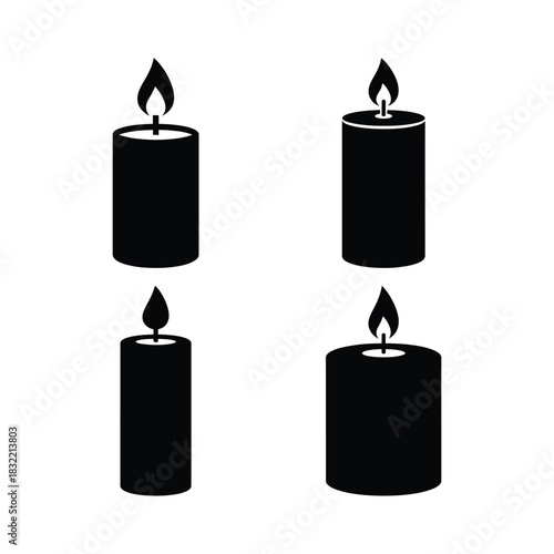 Candle Silhouette Icon Collection on White Background