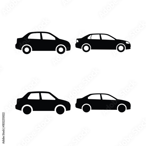 Car Silhouette Icon Set on White Background