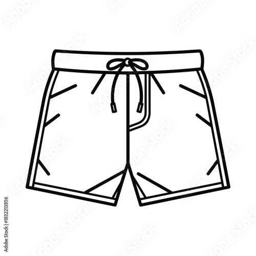 Simple line drawing of a pair of athletic shorts with drawstring waist