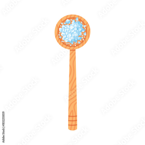 Salt in Wooden Spoon Used in Culinary Vector Illustration