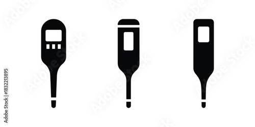 Digital Thermometer Silhouette Icon Set on White Background