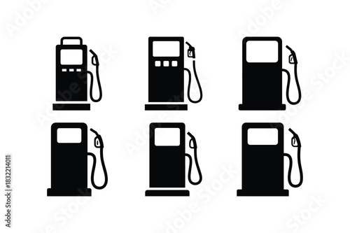 Fuel Pump Silhouette Icon Collection on White Background