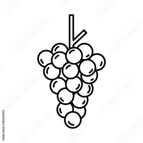 Simple line art icon of a bunch of grapes hanging from a stem
