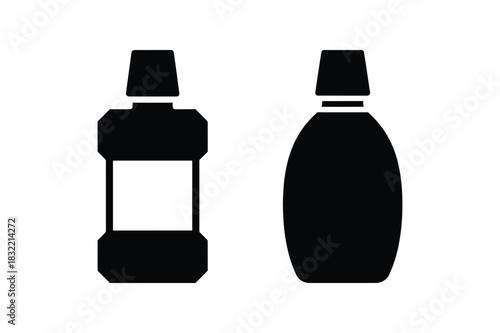 Mouthwash Bottle Silhouette Icon Collection on White Background