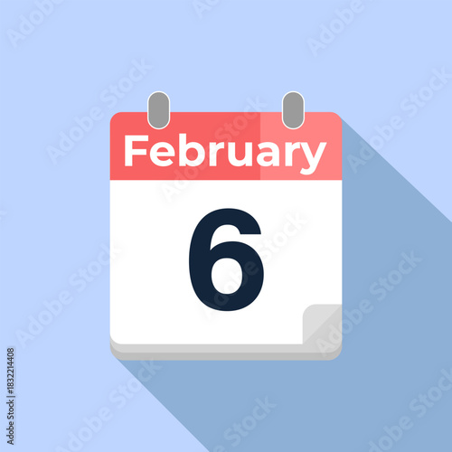 February 6 Vector Calendar
Modern flat color vector calendar with date