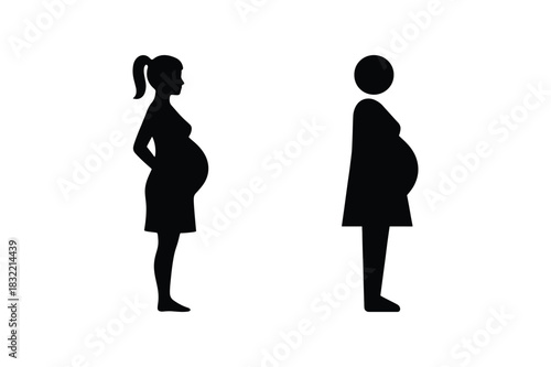 Pregnant Woman Silhouette Icon Collection on White Background