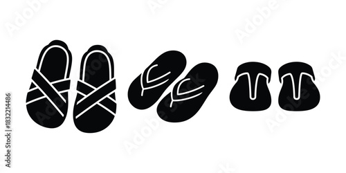 Sandals Silhouette Icon Set on White Background