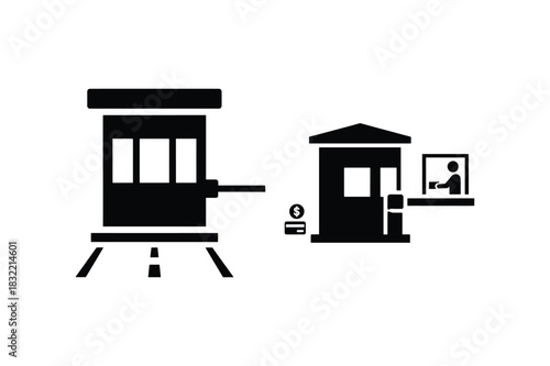 Toll Booth Silhouette Icon Collection on White Background