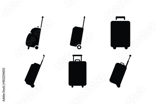 Trolley Bag Silhouette Icon Set on White Background
